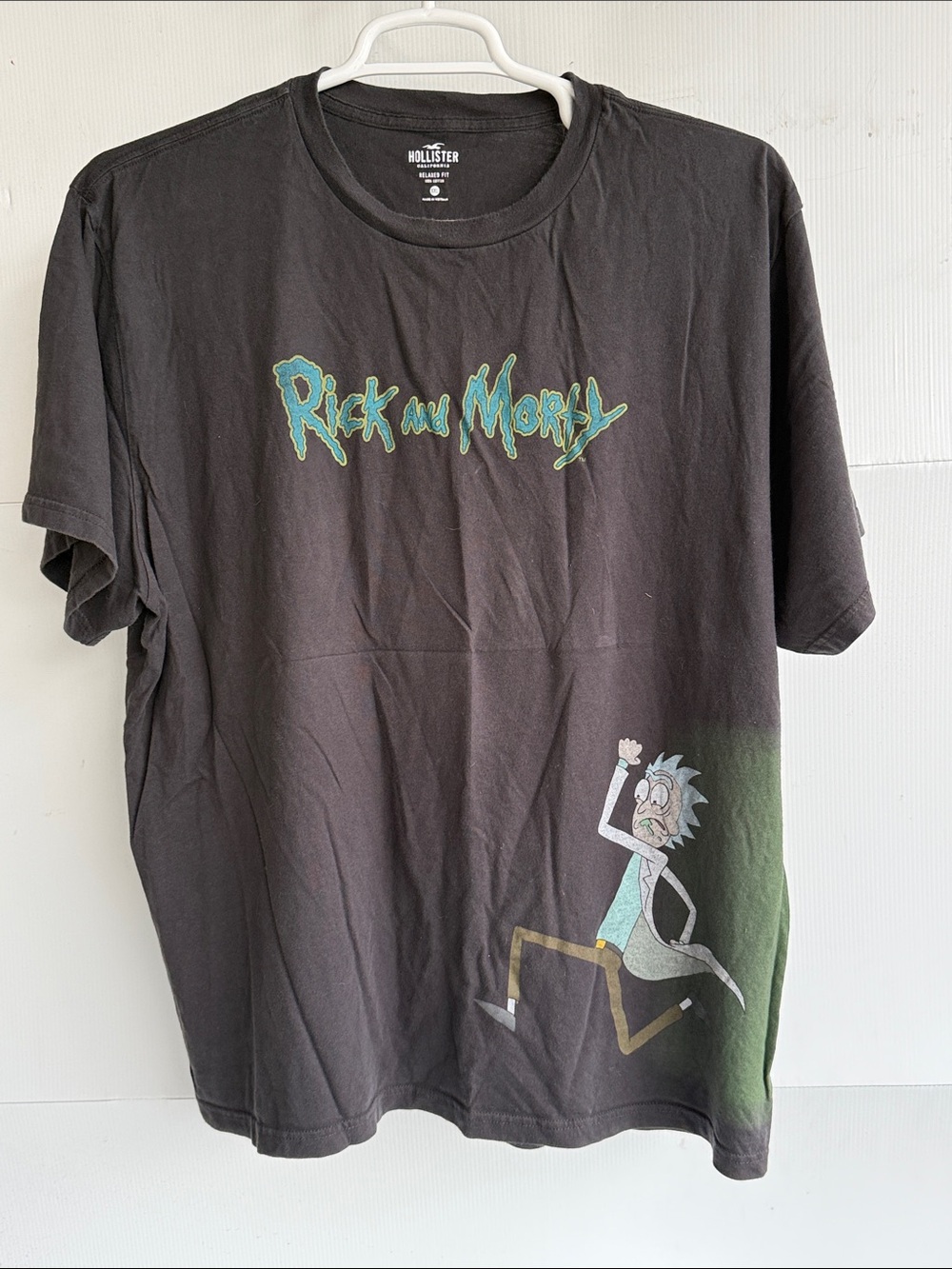 HOLLISTER RICK AND MORTY COTTON TEE FRONT/BACK GRAPHIC SIZE XXL RELAXED BLACK